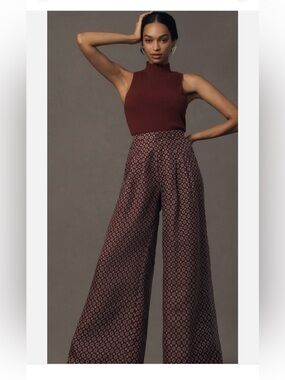 NWT Maeve by Anthropologie ‘The Avery’ Printed Wide-Leg 100% Silk Pants